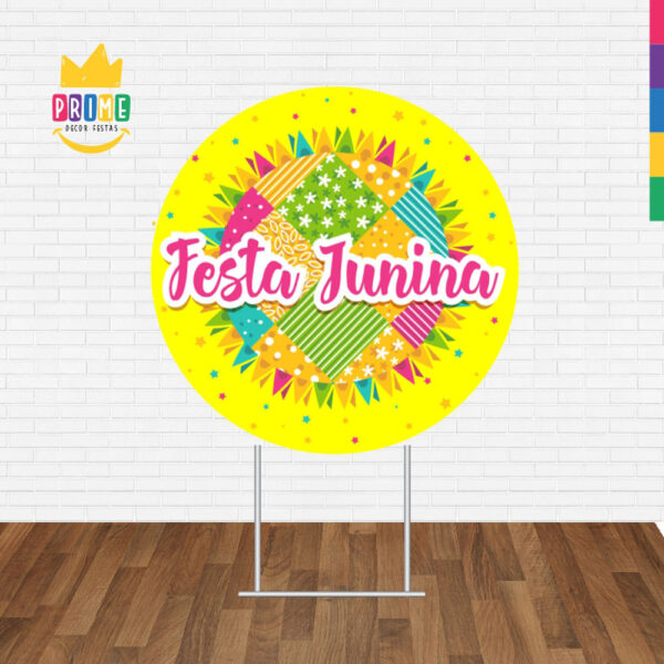 Painel Redondo 3D Festa Junina Amarelo Tecido Sublimado - Image 2