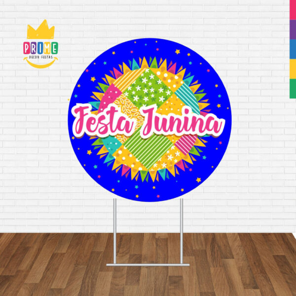 Painel Redondo 3D Festa Junina Azul Tecido Sublimado - Image 2