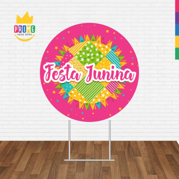 Painel Redondo 3D Festa Junina Rosa Tecido Sublimado - Image 2