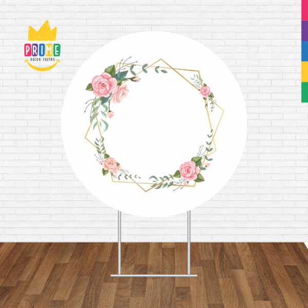 Painel Redondo 3D Floral Branco Tecido Sublimado - Image 2