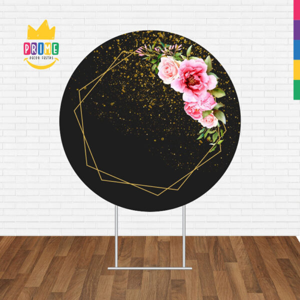 Painel Redondo 3D Floral Preto Tecido Sublimado - Image 2