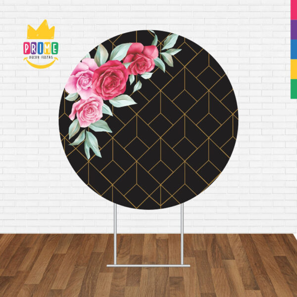 Painel Redondo 3D Floral Preto Tecido Sublimado - Image 2