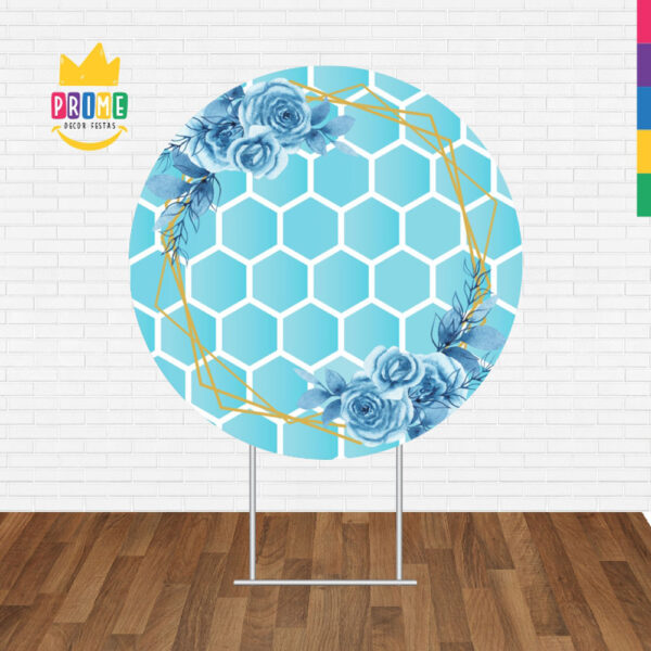 Painel Redondo 3D Floral Azul Tecido Sublimado - Image 2