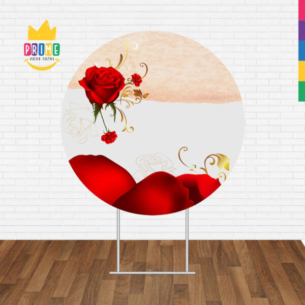 Painel Redondo 3D Floral Vermelho Tecido Sublimado - Image 2