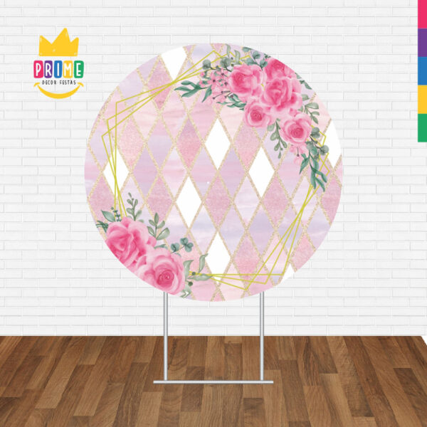 Painel Redondo 3D Floral Rosa Tecido Sublimado - Image 2