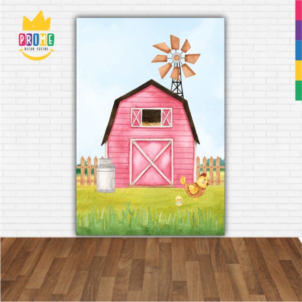 Painel de Festa Retangular 3D Fazendinha Aquarela Rosa Casadinho 1,50m x 2,20m - Image 2