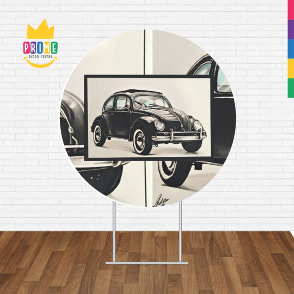 Painel Redondo 3D Fusca Preto Tecido Sublimado - Image 2