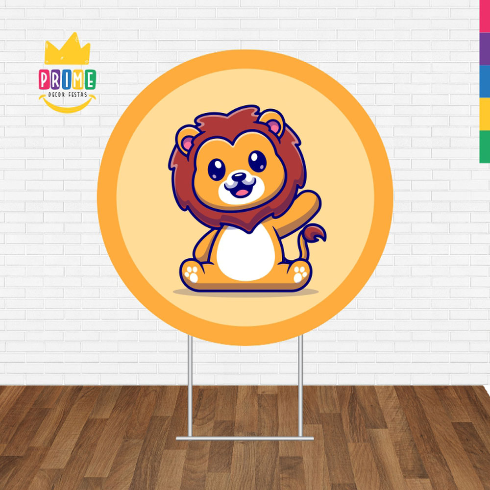Painel Redondo 3D Leãozinho Laranja Tecido Sublimado - Imagem 2