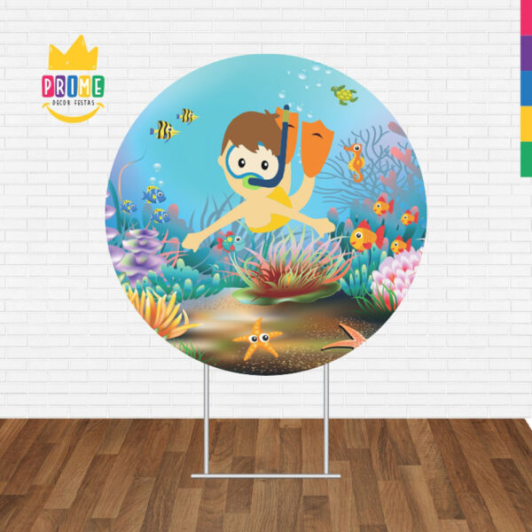 Painel Redondo 3D Mergulhador Aventureiro Tecido Sublimado - Image 2