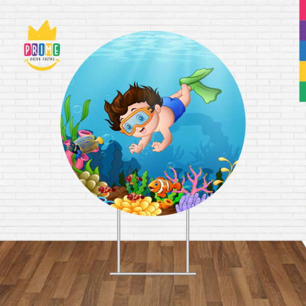 Painel Redondo 3D Mergulhador Aventureiro Tecido Sublimado - Image 2