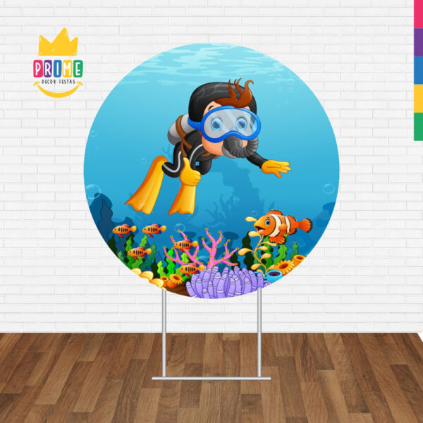Painel Redondo 3D Mergulhador Aventureiro Tecido Sublimado - Image 2