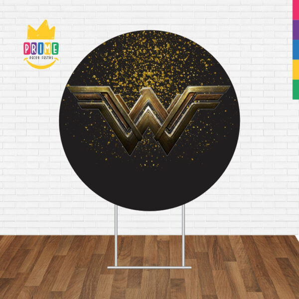 Painel Redondo 3D Mulher Maravilha Preto Tecido Sublimado - Image 2
