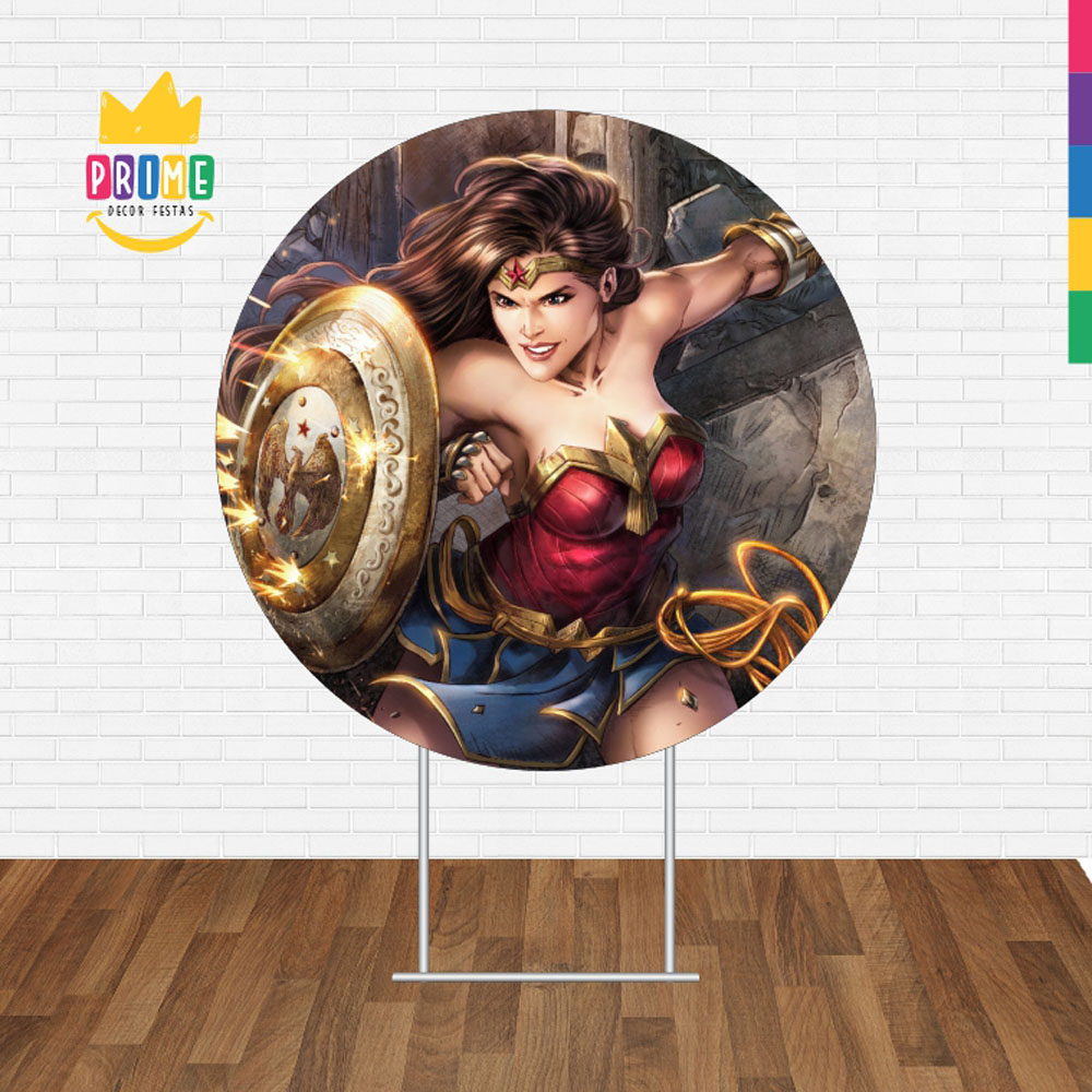 Painel Redondo 3D Mulher Maravilha Tecido Sublimado - Imagem 2