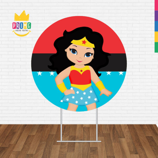 Painel Redondo 3D Mulher Maravilha Cute Tecido Sublimado - Image 2