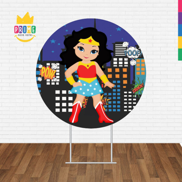 Painel Redondo 3D Mulher Maravilha Cute Tecido Sublimado - Image 2