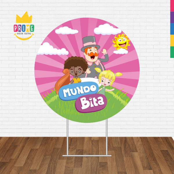 Painel Redondo 3D Mundo Bita Rosa Tecido Sublimado - Image 2