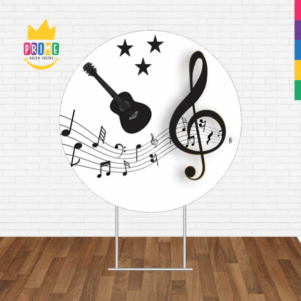 Painel Redondo 3D Musica Branco Tecido Sublimado - Image 2