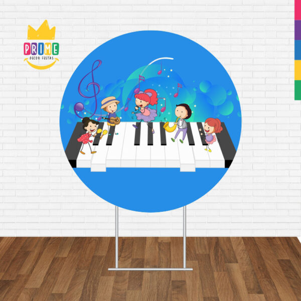 Painel Redondo 3D Musica Azul Tecido Sublimado - Image 2