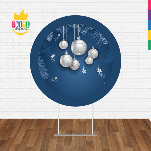 Painel Redondo 3D Feliz Natal Azul Tecido Sublimado - Image 2