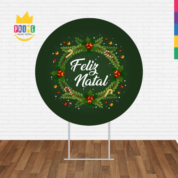 Painel Redondo 3D Feliz Natal Verde Tecido Sublimado - Image 2