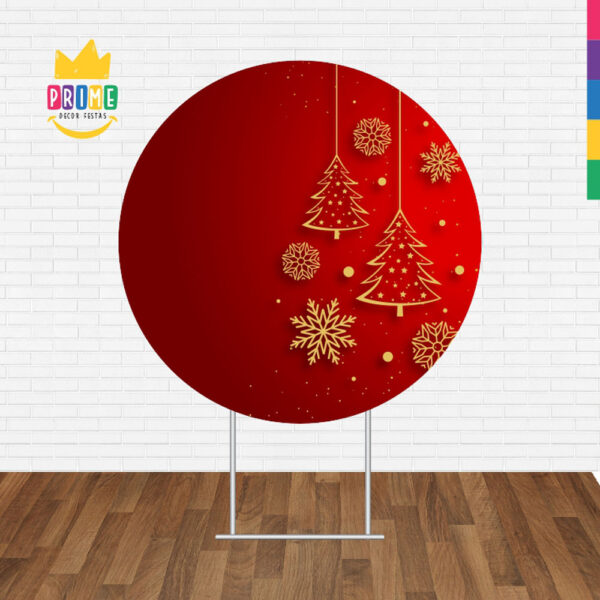 Painel Redondo 3D Feliz Natal Vermelho Tecido Sublimado - Image 2