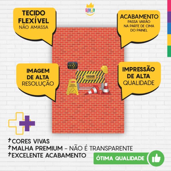 Painel de Festa Retangular 3D Construção Casadinho 1,50m x 2,20m - Image 3