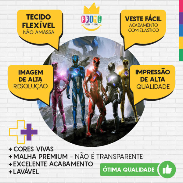 Painel Redondo 3D Power Rangers Tecido Sublimado - Image 3