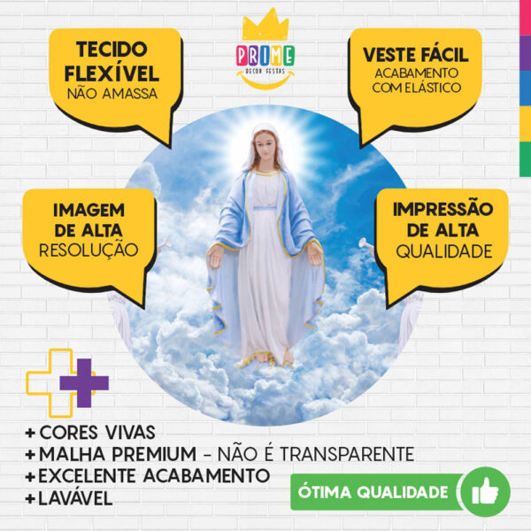 Painel Redondo 3D Religioso Maria Tecido Sublimado - Image 3