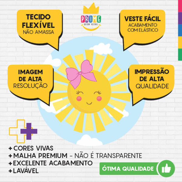 Painel Redondo 3D Sol Cute Tecido Sublimado - Image 2