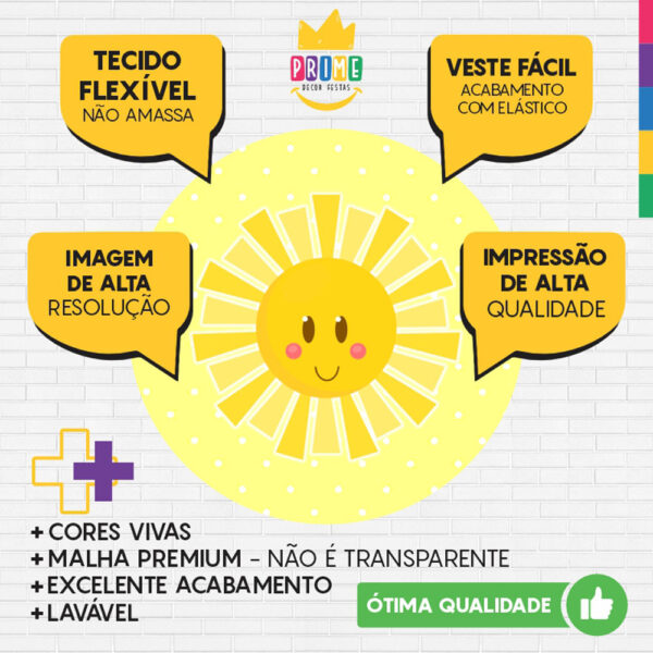 Painel Redondo 3D Sol Cute Amarelo Tecido Sublimado - Image 3