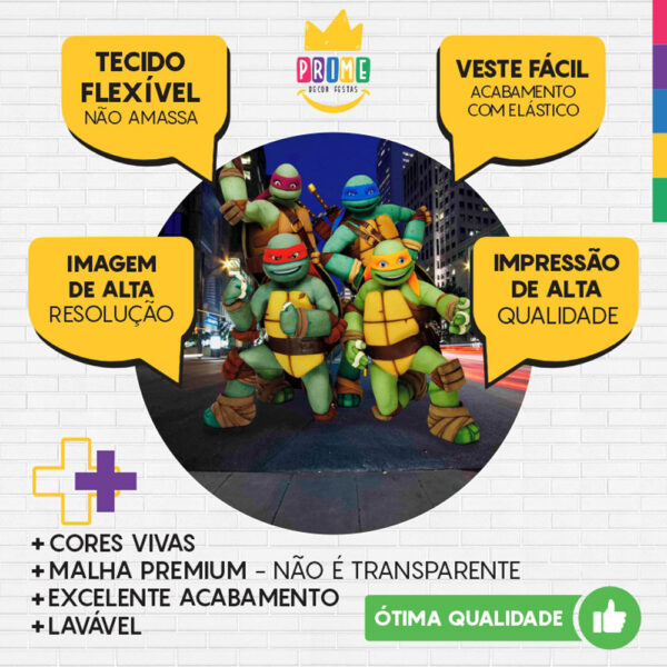Painel Redondo 3D Tartarugas Ninjas Tecido Sublimado - Image 3