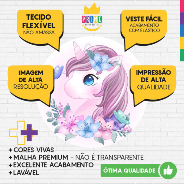Painel Redondo 3D Unicórnio Cute Tecido Sublimado - Image 3