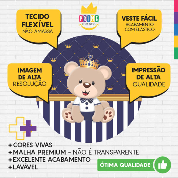 Painel Redondo 3D Ursinho Principe Tecido Sublimado - Image 3
