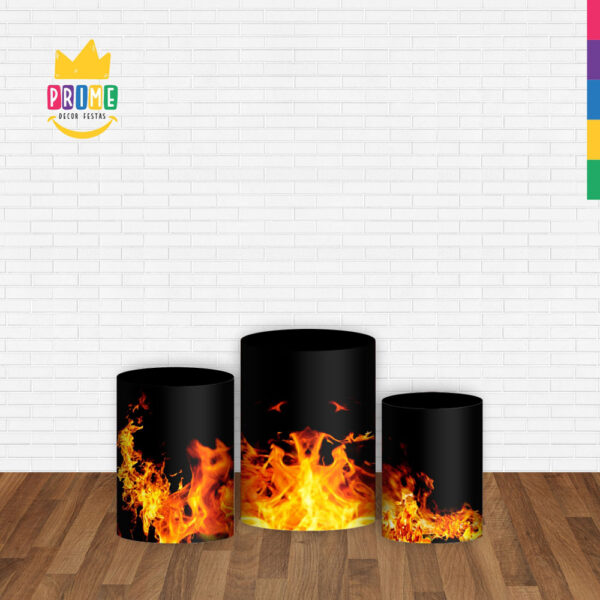 Trio Capa Cilindro Fogo 3d Em Tecido Com Elástico - Image 2