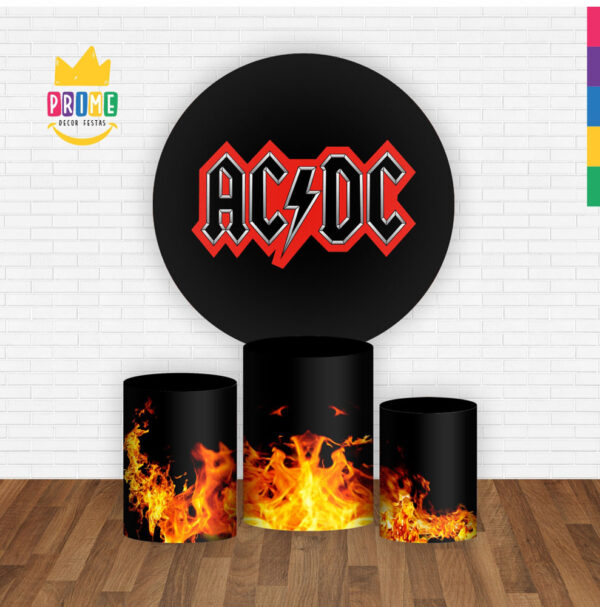 Trio Capa Cilindro + Painel Redondo 3D Rock ACDC 1,50m Veste Fácil - Image 2