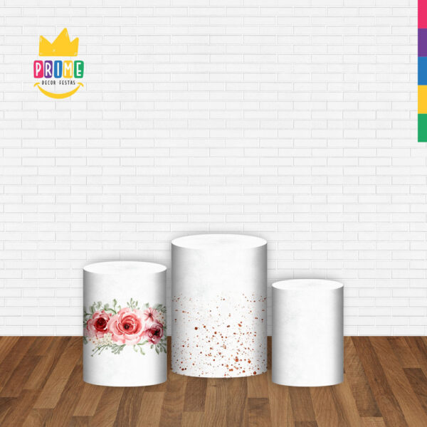 Trio Capa Cilindro Floral Rosa 3d Em Tecido Com Elástico - Image 2