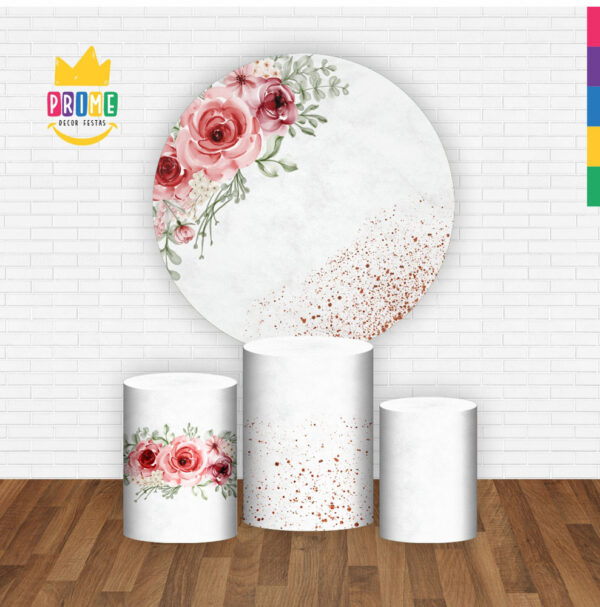 Trio Capa Cilindro + Painel Redondo 3D Floral Rosa 1,50m Veste Fácil - Image 2