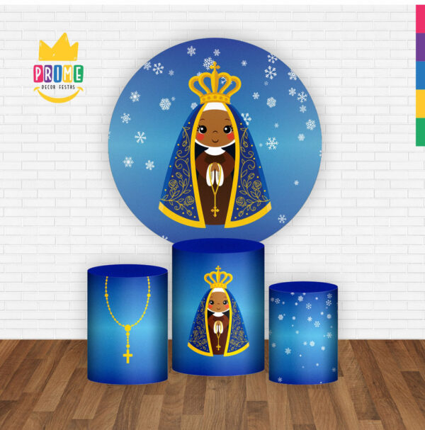 Trio Capa Cilindro + Painel Redondo 3D Nossa Senhora Cute 1,50m Veste Fácil - Image 2