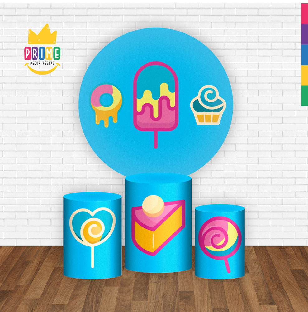 Trio Capa Cilindro + Painel Redondo 3D Doces 1,50m Veste Fácil - Imagem 2