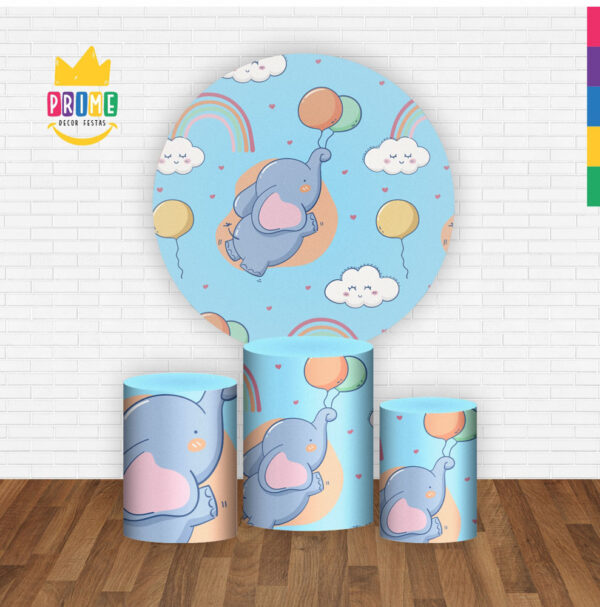 Trio Capa Cilindro + Painel Redondo 3D Elefantinho 1,50m Veste Fácil - Image 2