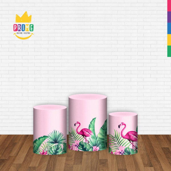 Trio Capa Cilindro Flamingo 3D Em Tecido Com Elástico - Image 2
