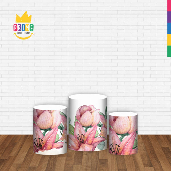 Trio Capa Cilindro Floral 3D Em Tecido Com Elástico - Image 2