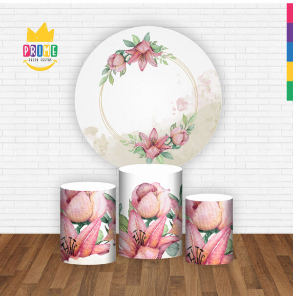 Trio Capa Cilindro + Painel Redondo 3D Floral 1,50m Veste Fácil - Image 2