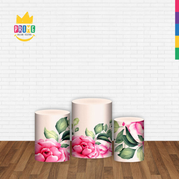 Trio Capa Cilindro Floral 3D Em Tecido Com Elástico - Image 2