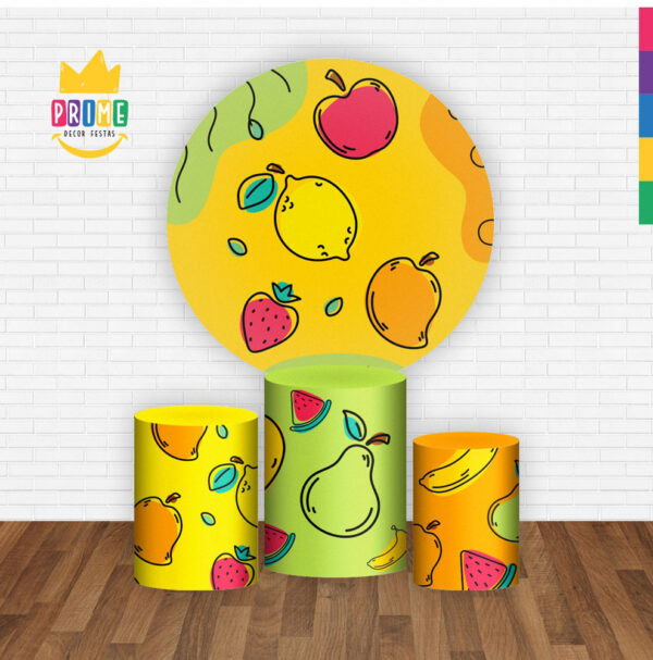 Trio Capa Cilindro + Painel Redondo 3D Frutas 1,50m Veste Fácil - Image 2
