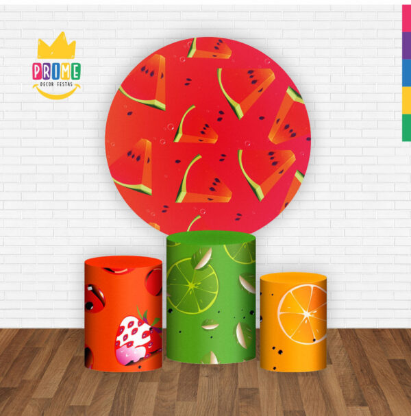 Trio Capa Cilindro + Painel Redondo 3D Frutas 1,50m Veste Fácil - Image 2