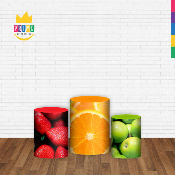Trio Capa Cilindro Frutas 3D Em Tecido Com Elástico - Image 2