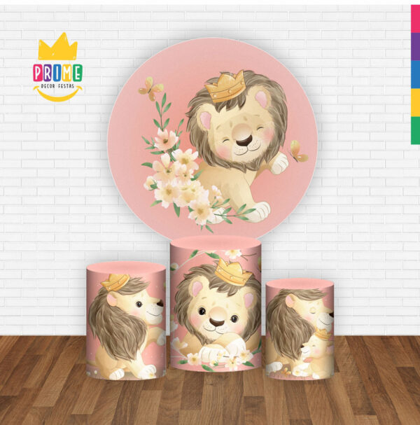 Trio Capa Cilindro + Painel Redondo 3D Leãozinho Cute 1,50m Veste Fácil - Image 2