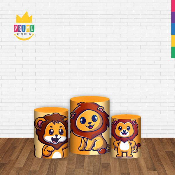 Trio Capa Cilindro Leãozinho Cute 3D Em Tecido Com Elástico - Image 2