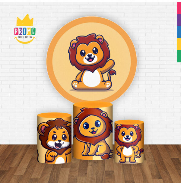 Trio Capa Cilindro + Painel Redondo 3D Leãozinho Cute 1,50m Veste Fácil - Image 2